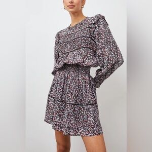 Rails Faren Long Sleeve Mini Dress Midnight Meadow Floral Peasant Extra Small